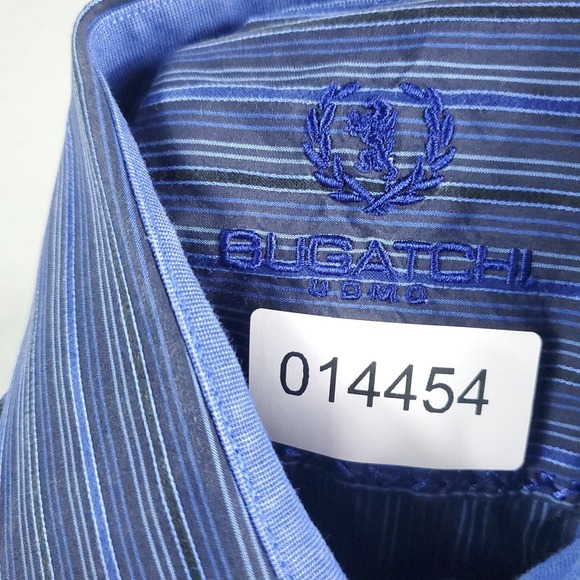 Bugatchi Blue Striped Casual Mens Long Sleeve Button Up Shirt Large - Picture 7 of 7